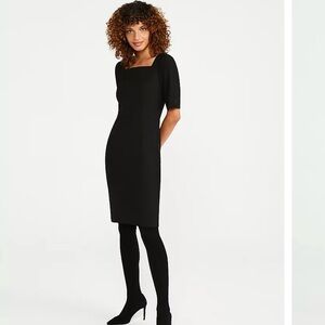 Ann Taylor Square Neck Sheath Dress in Seasonless Stretch, Black